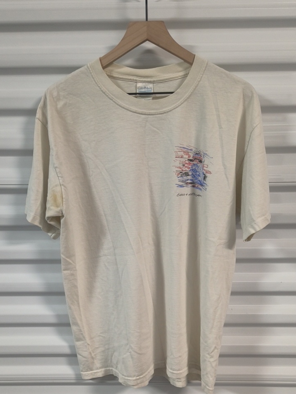 Vtg Cars & Stripes Graphic Crewneck Short Sleeve T-Shirt L